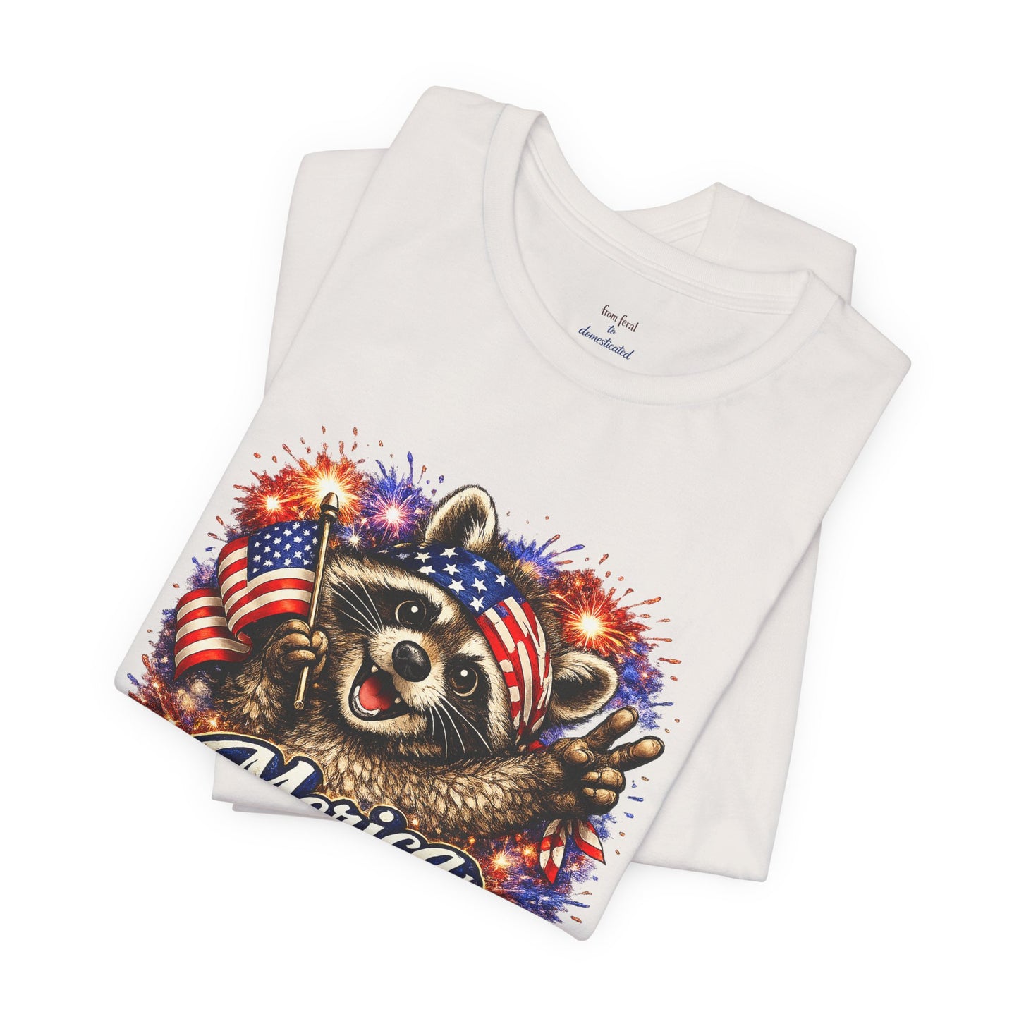 Patriot Raccoon 250th Anniversary T-Shirt — 4th of July Fireworks Flag Tee