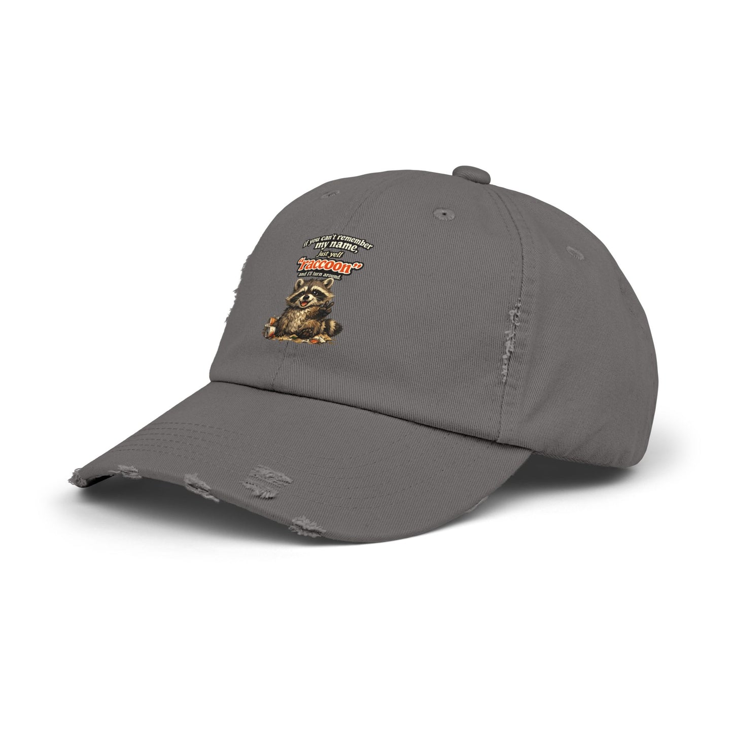 Yell Raccoon Distressed Cap — Raccoon Mom/Dad Funny Dad Hat