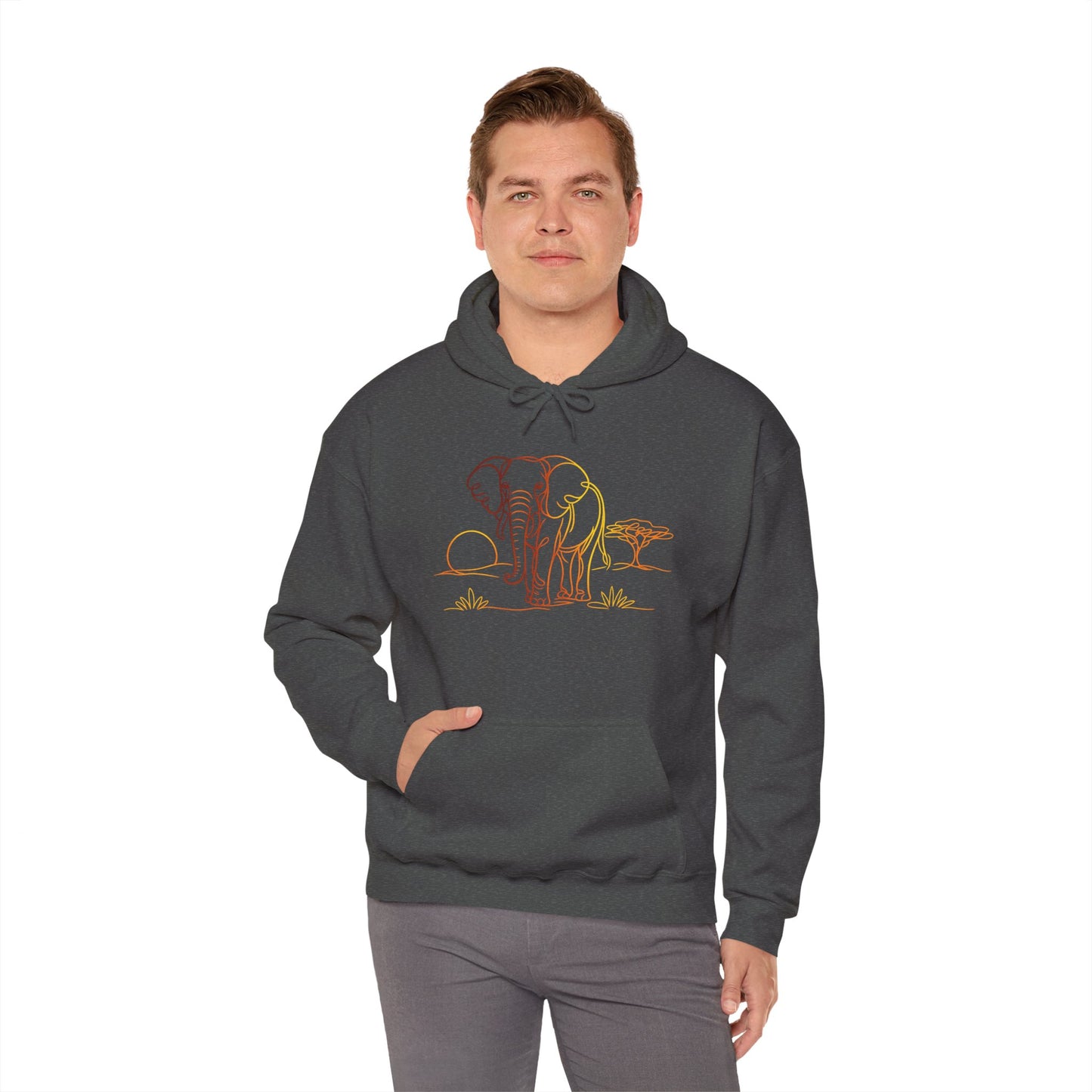 Elephant Sunset Hoodie — Minimal Safari Graphic Hooded Sweatshirt
