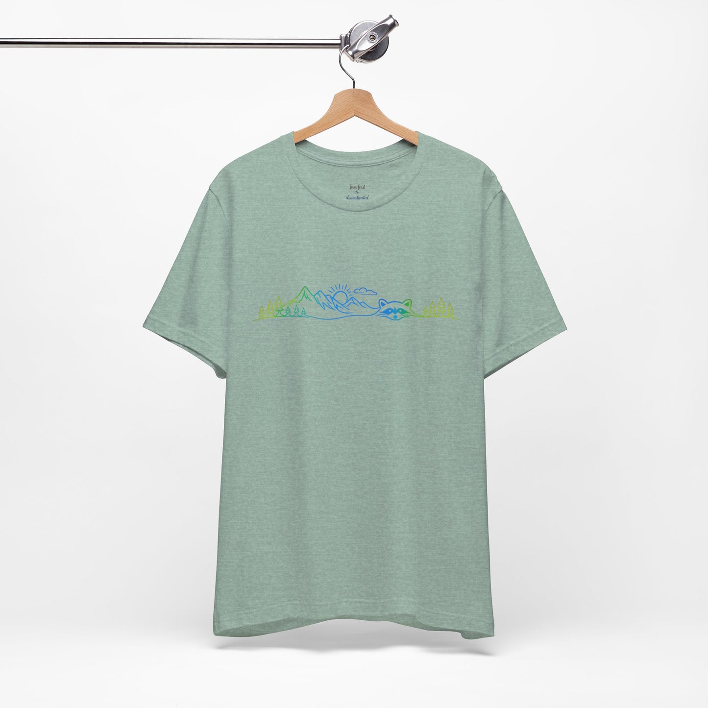 Raccoon Tee — Minimal Line Raccoon Scenic Graphic T-Shirt