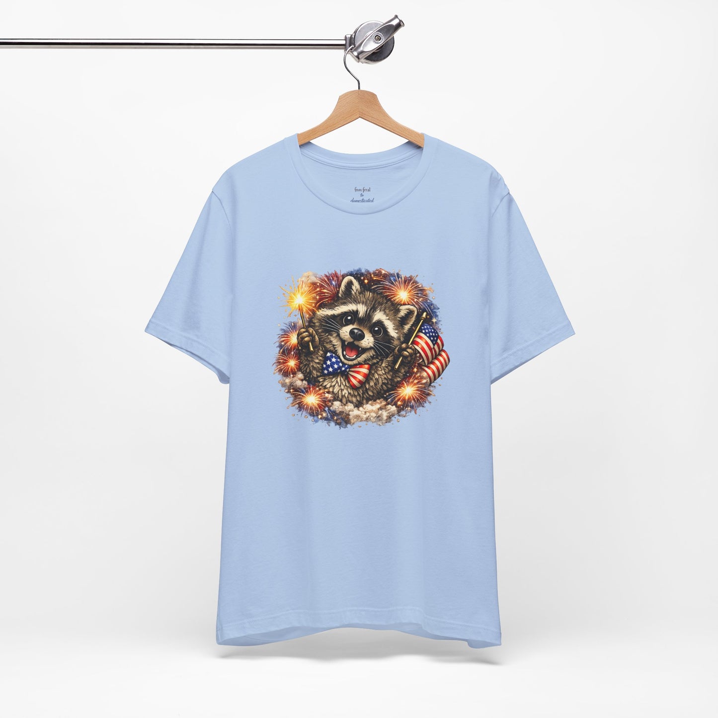 Patriot Raccoon 250th Anniversary T-Shirt — 4th of July Fireworks Flag Tee