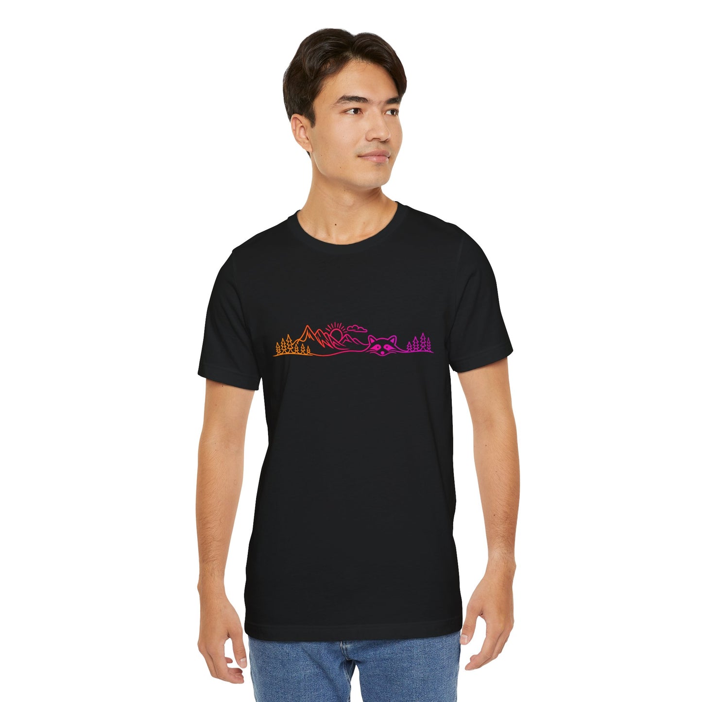 Raccoon Tee — Minimal Line Raccoon Scenic Graphic T-Shirt