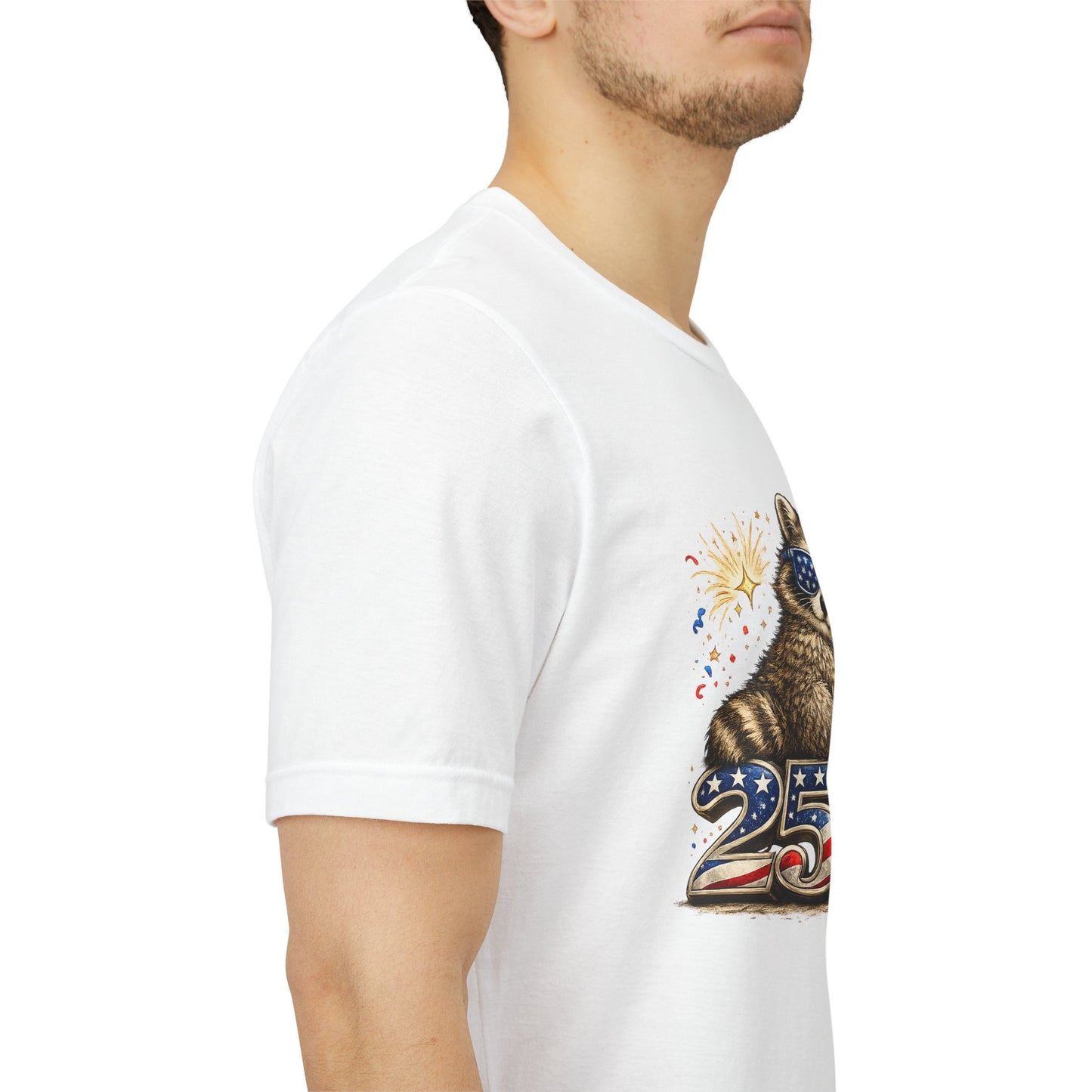 Patriot Raccoon 250th Anniversary T-Shirt — 4th of July Fireworks Flag Tee