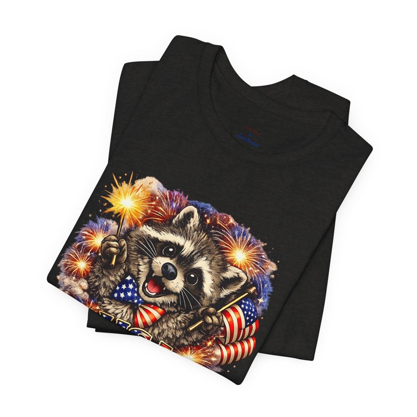 Patriot Raccoon 250th Anniversary T-Shirt — 4th of July Fireworks Flag Tee