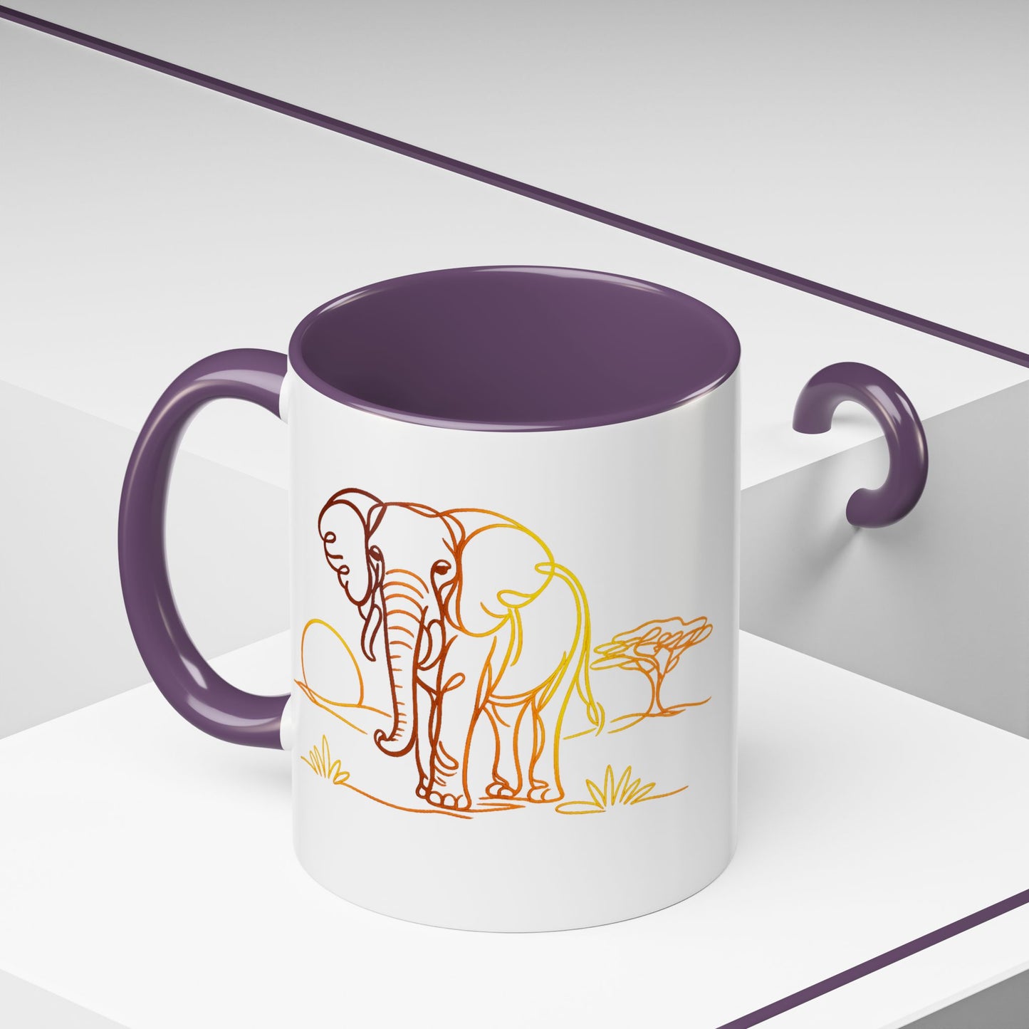 Safari Sunrise Coffee Mug — Minimal Line Elephant Design (11/15oz)