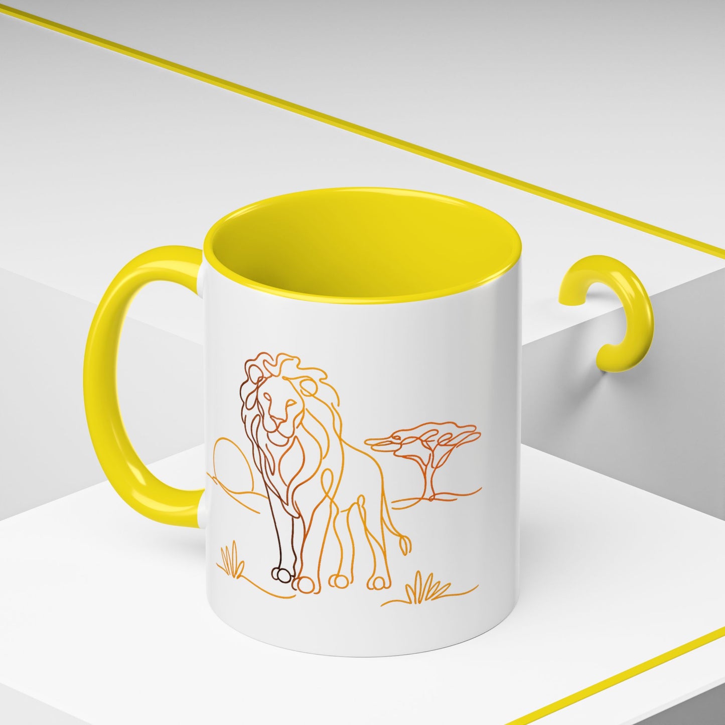 Safari Sunrise Coffee Mug — Minimal Line Lion Design (11/15oz)