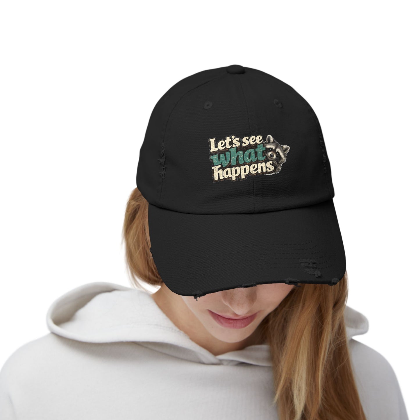 Peek & See Distressed Cap — Raccoon Mom/Dad Funny Dad Hat