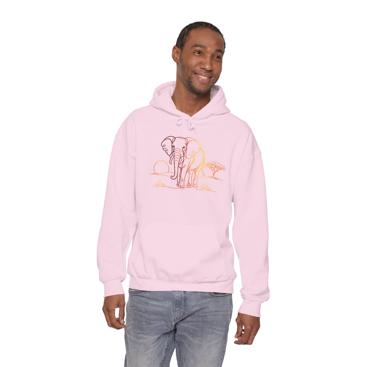 Elephant Sunset Hoodie — Minimal Safari Graphic Hooded Sweatshirt