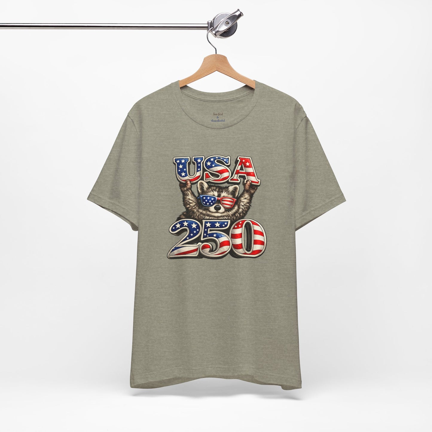 Patriot Raccoon 250th Anniversary T-Shirt — 4th of July Fireworks Flag Tee