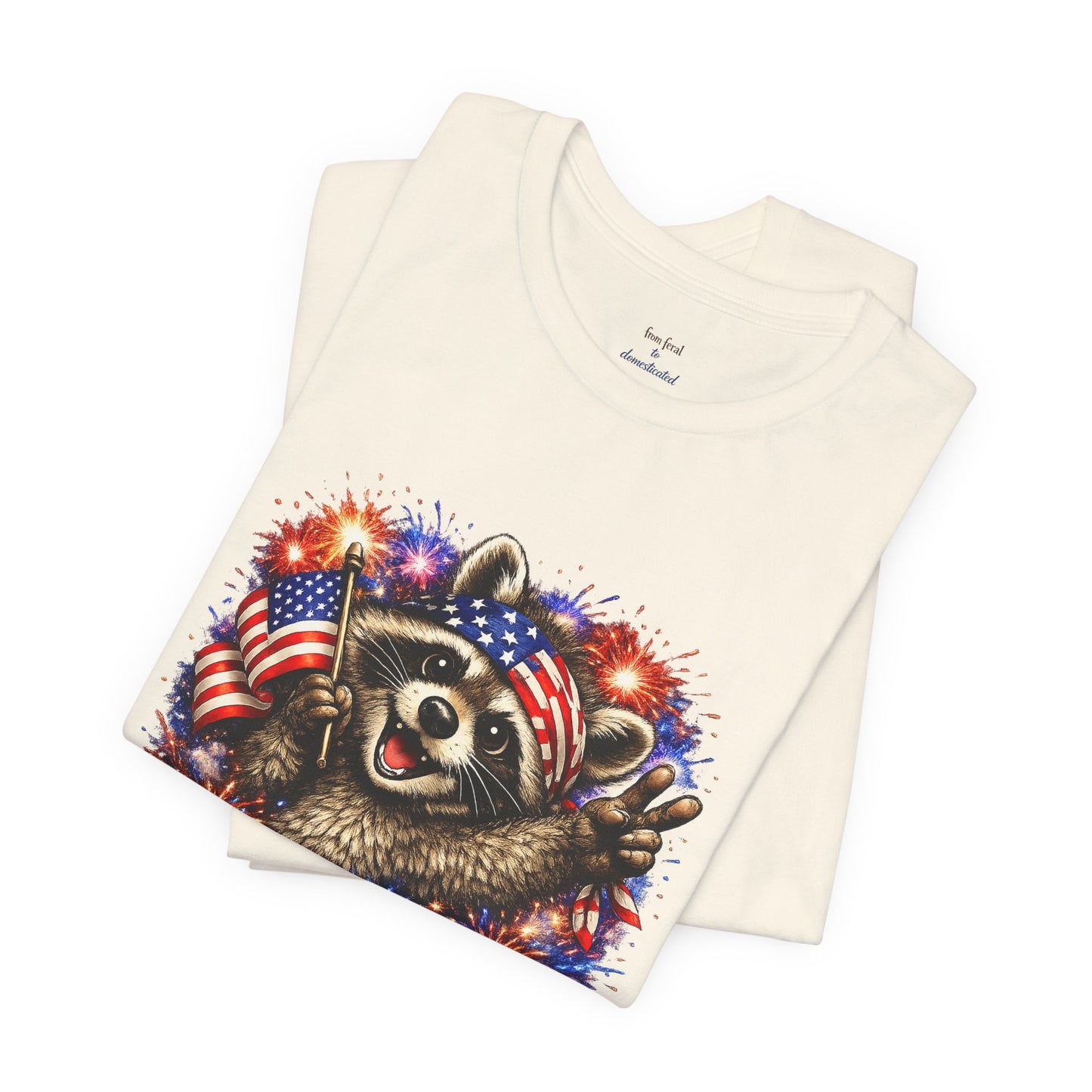 Patriot Raccoon 250th Anniversary T-Shirt — 4th of July Fireworks Flag Tee