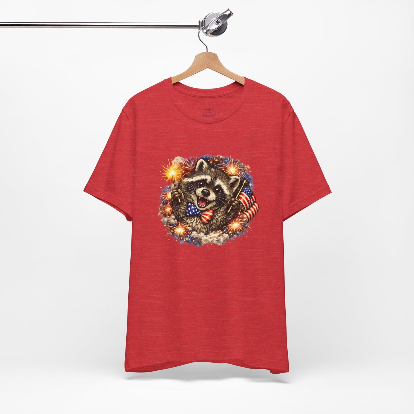 Patriot Raccoon 250th Anniversary T-Shirt — 4th of July Fireworks Flag Tee
