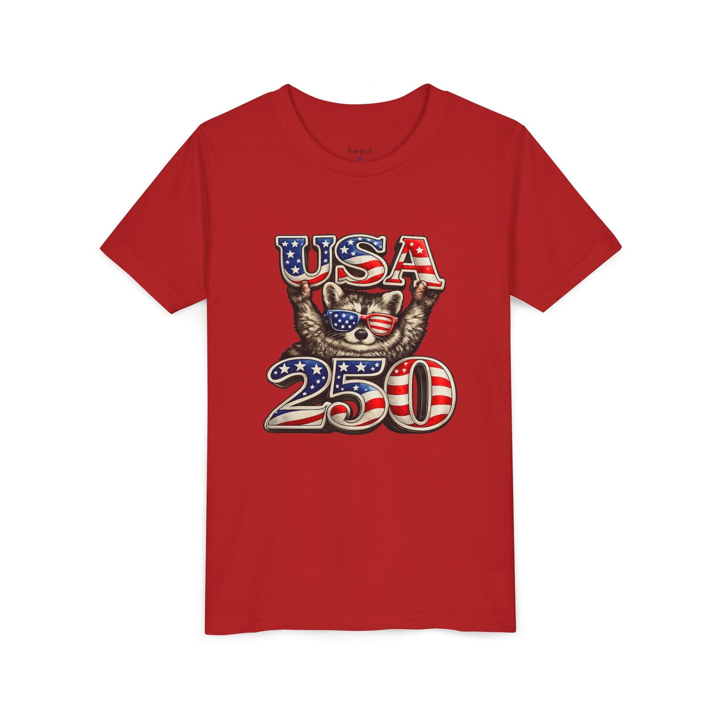 Patriotic Raccoon Youth Tee — Raccoon with USA 250
