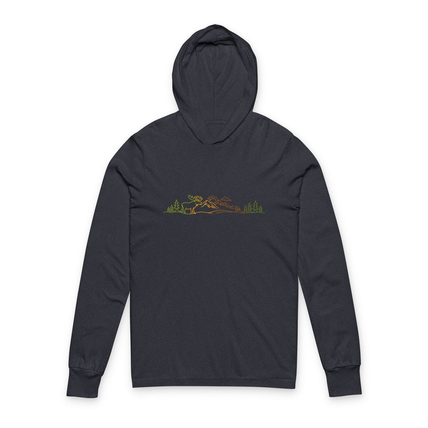 Continuous Line Art Moose Hooded Long Sleeve Tee