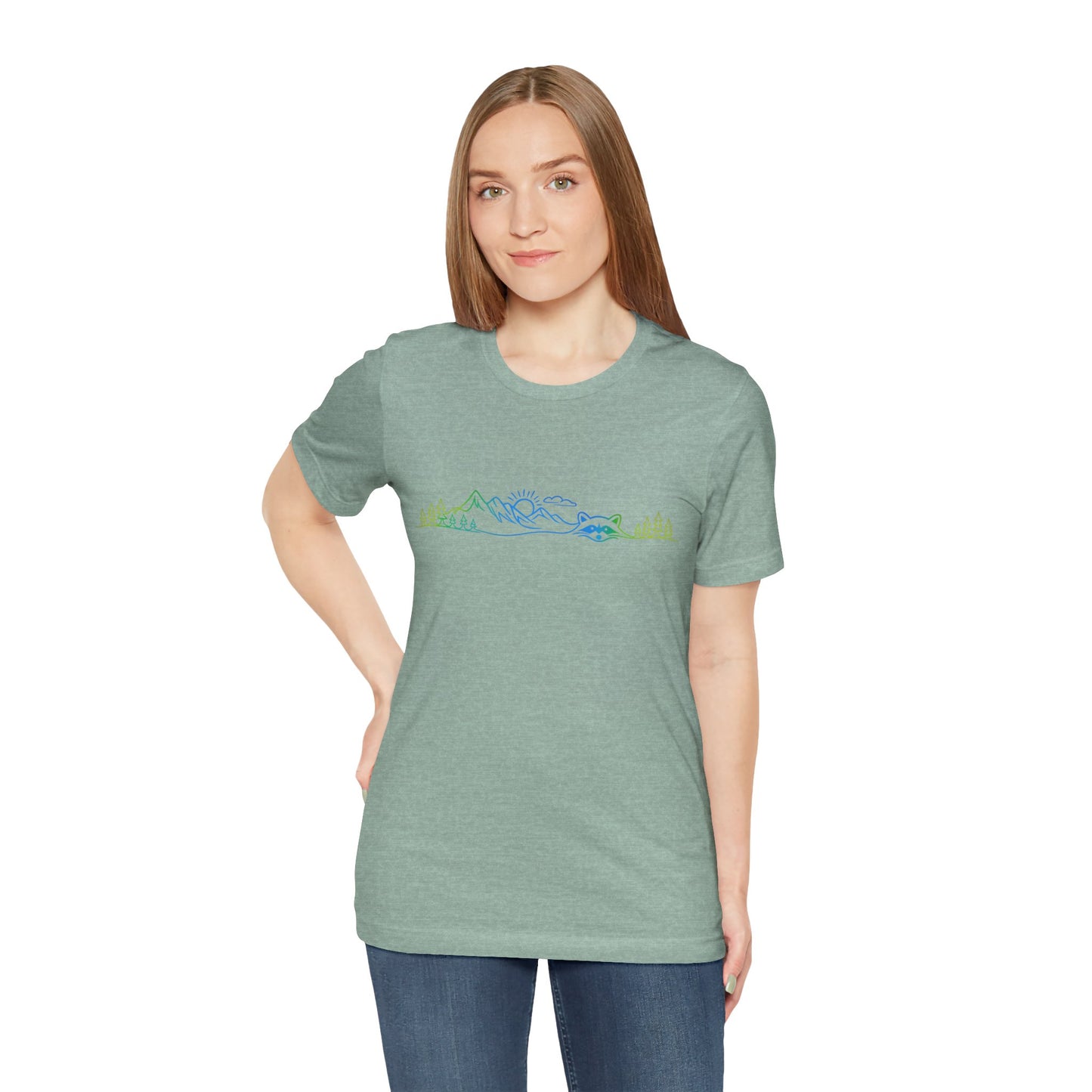 Raccoon Tee — Minimal Line Raccoon Scenic Graphic T-Shirt