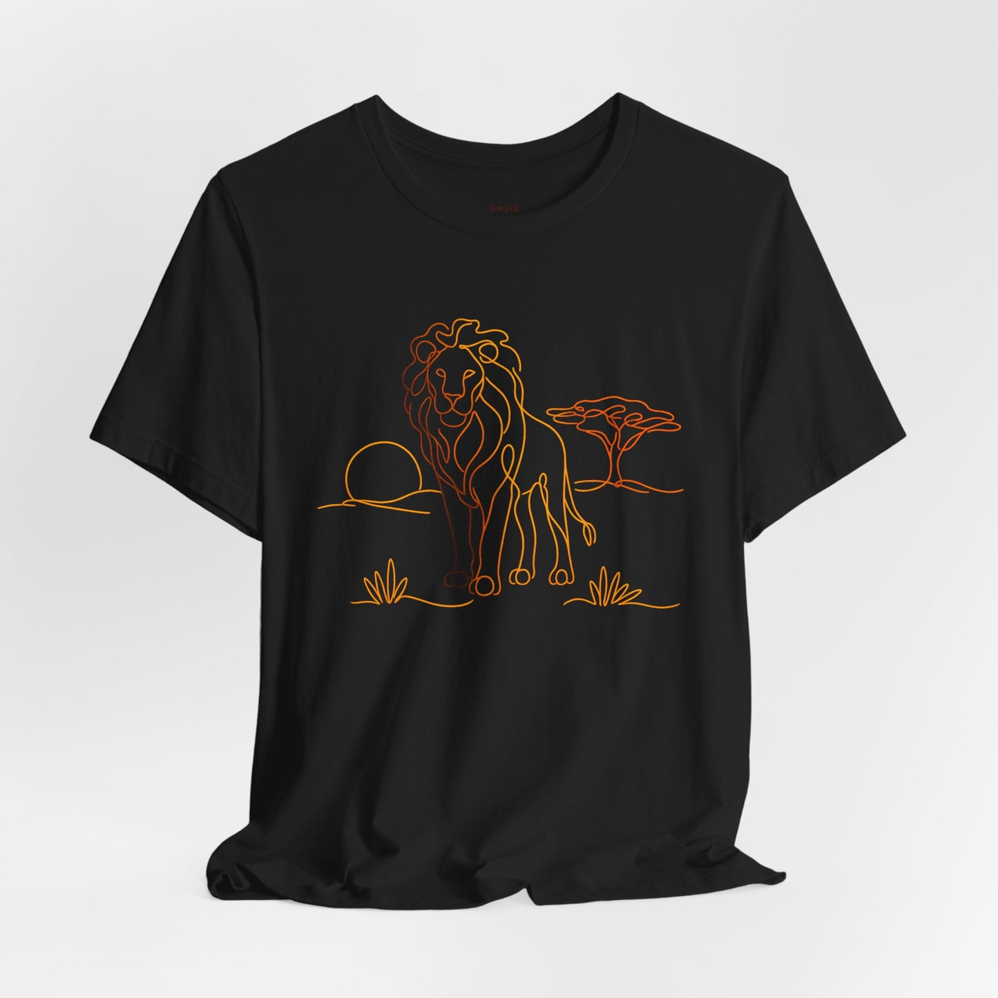 Lion Sunset Tee — Minimal Line Art Safari T-Shirt