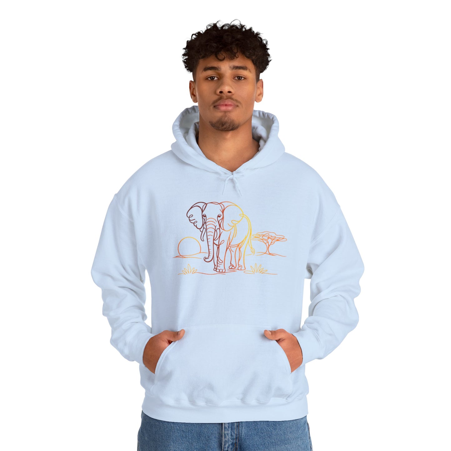 Elephant Sunset Hoodie — Minimal Safari Graphic Hooded Sweatshirt