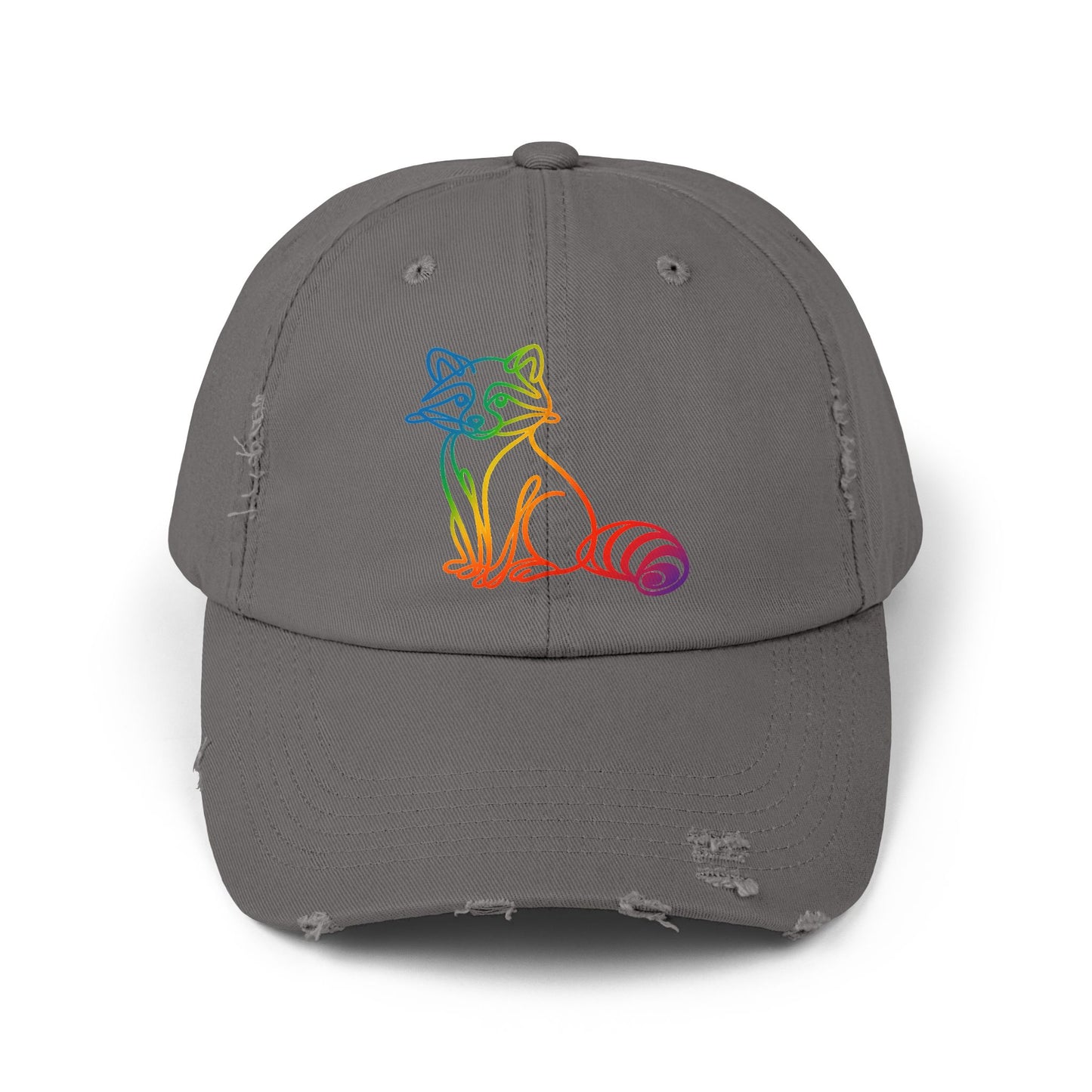 Sitting Rainbow Raccoon | Distressed Cap —  Funny Truth Hat