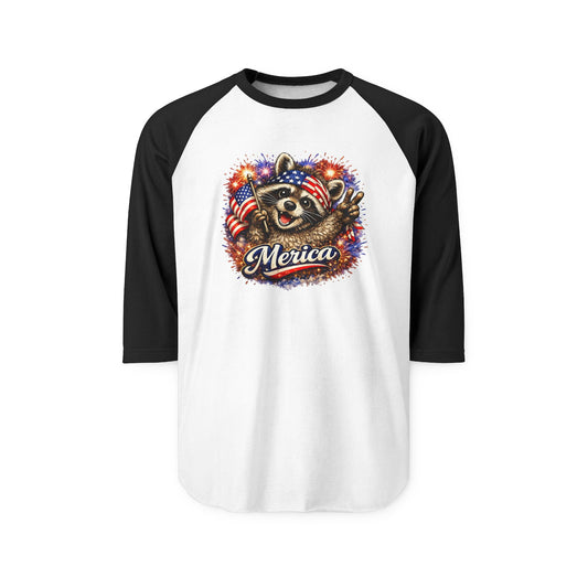 Copy of Patriotic Raccoon 250 Raglan Shirt — Fourth of July Fireworks Tee