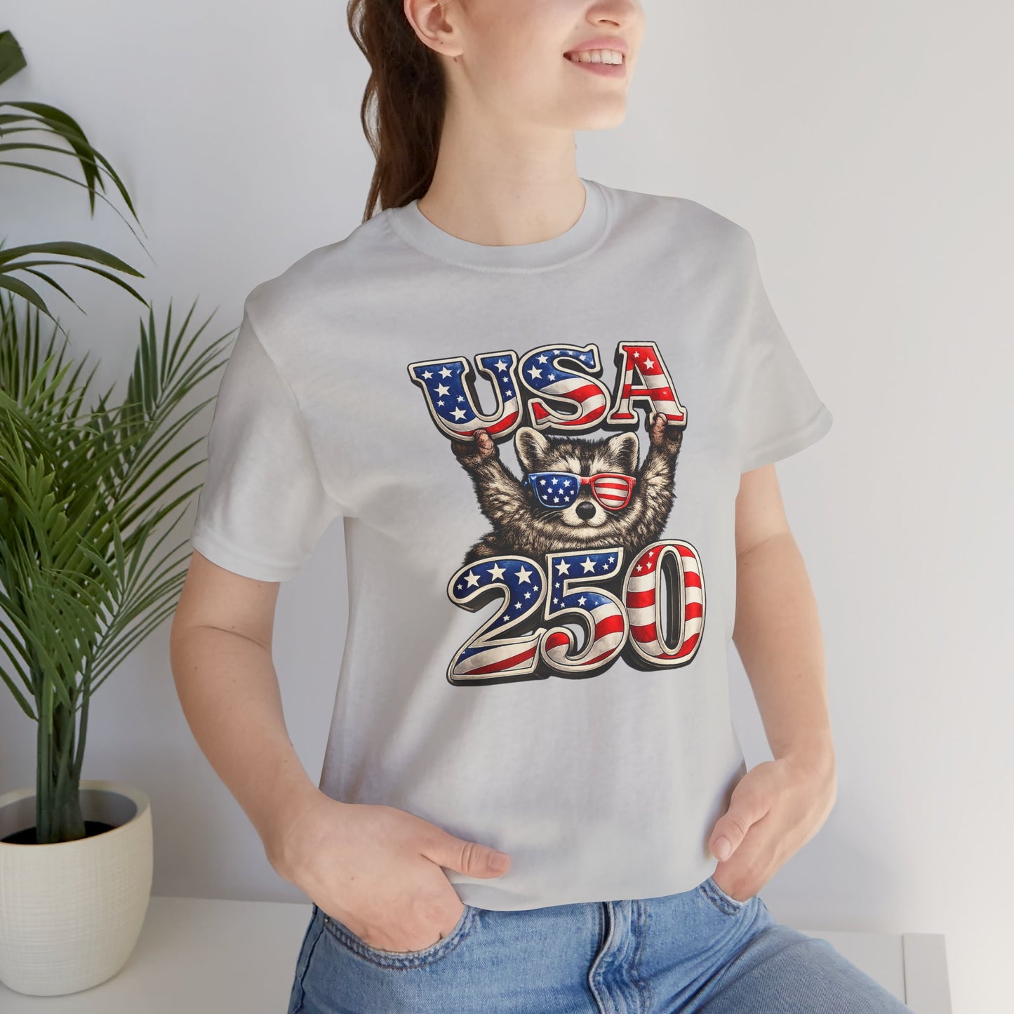 Patriot Raccoon 250th Anniversary T-Shirt — 4th of July Fireworks Flag Tee