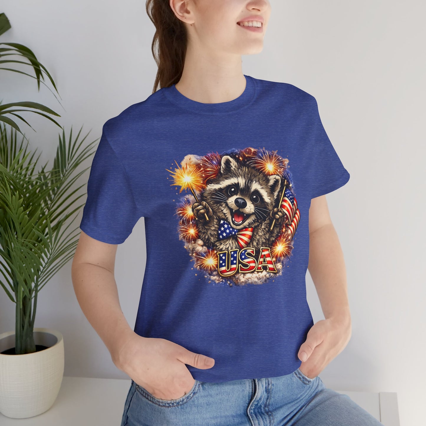 Patriot Raccoon 250th Anniversary T-Shirt — 4th of July Fireworks Flag Tee
