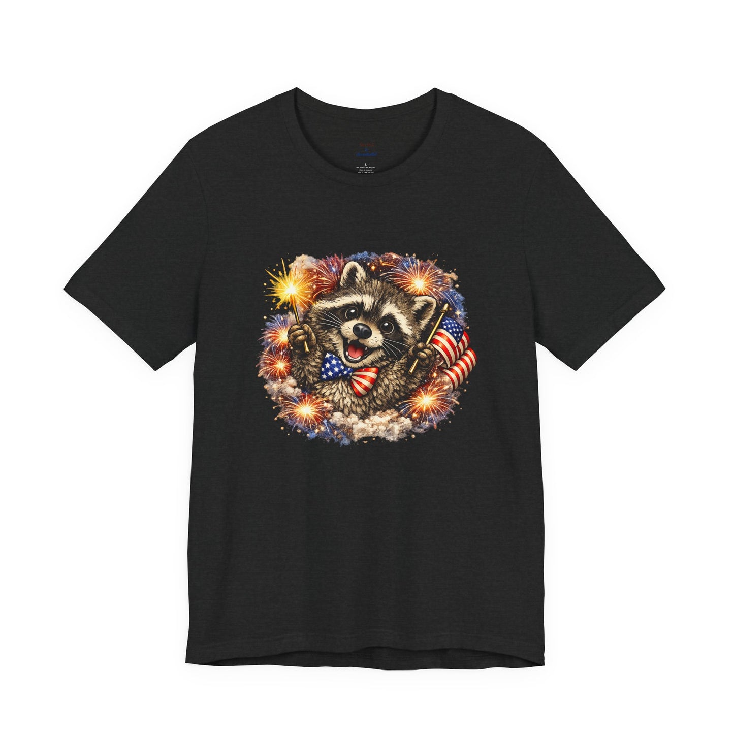 Patriot Raccoon 250th Anniversary T-Shirt — 4th of July Fireworks Flag Tee