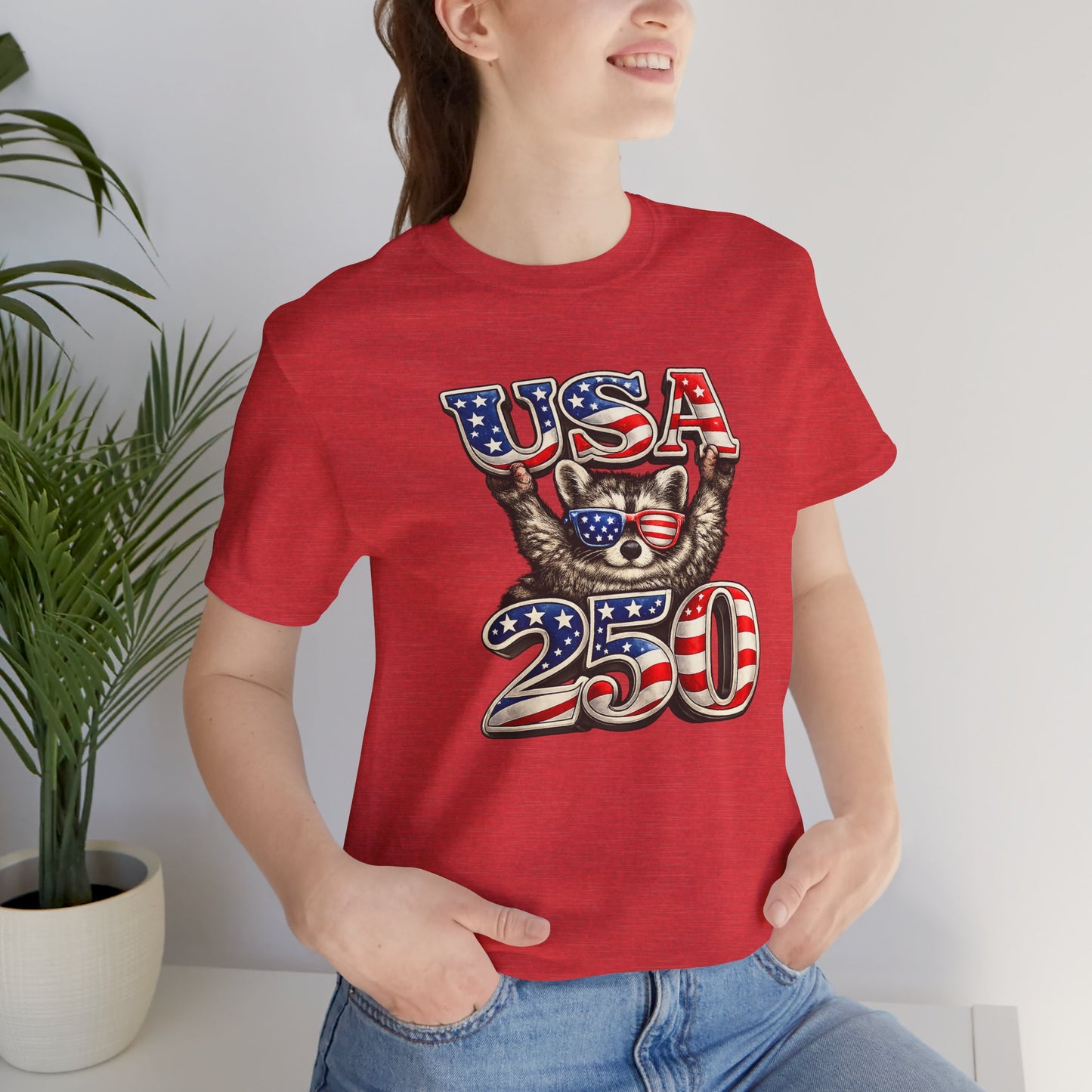 Patriot Raccoon 250th Anniversary T-Shirt — 4th of July Fireworks Flag Tee