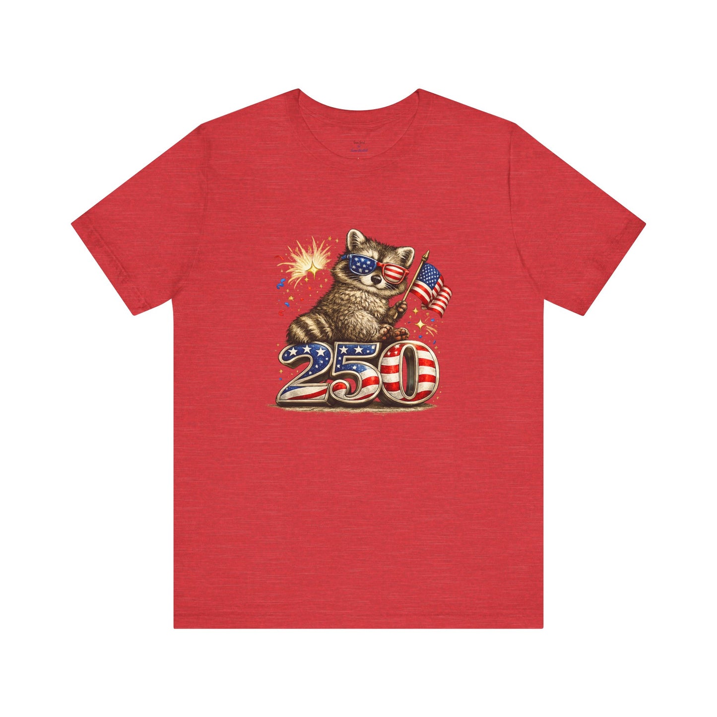 Patriot Raccoon 250th Anniversary T-Shirt — 4th of July Fireworks Flag Tee