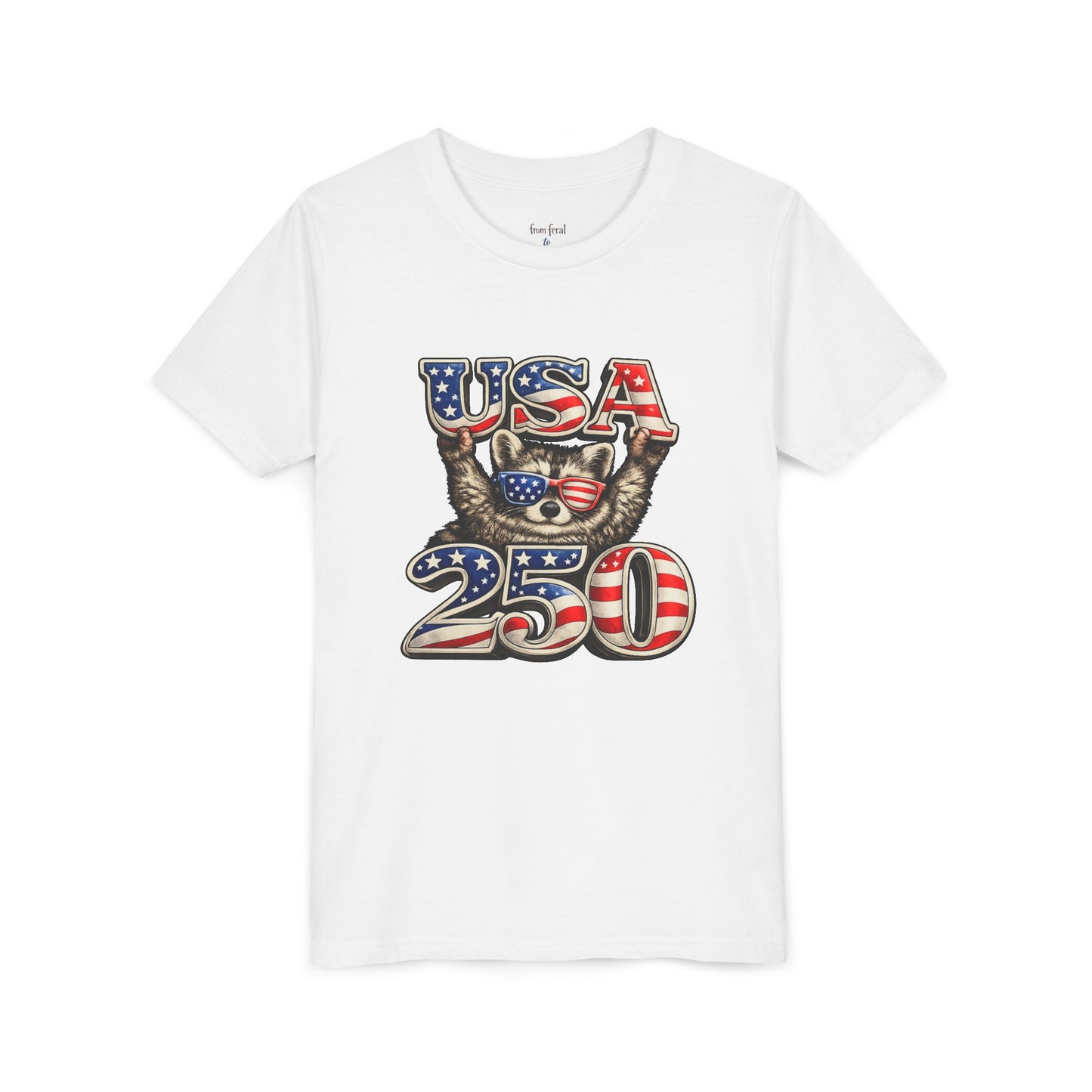 Patriotic Raccoon Youth Tee — Raccoon with USA 250