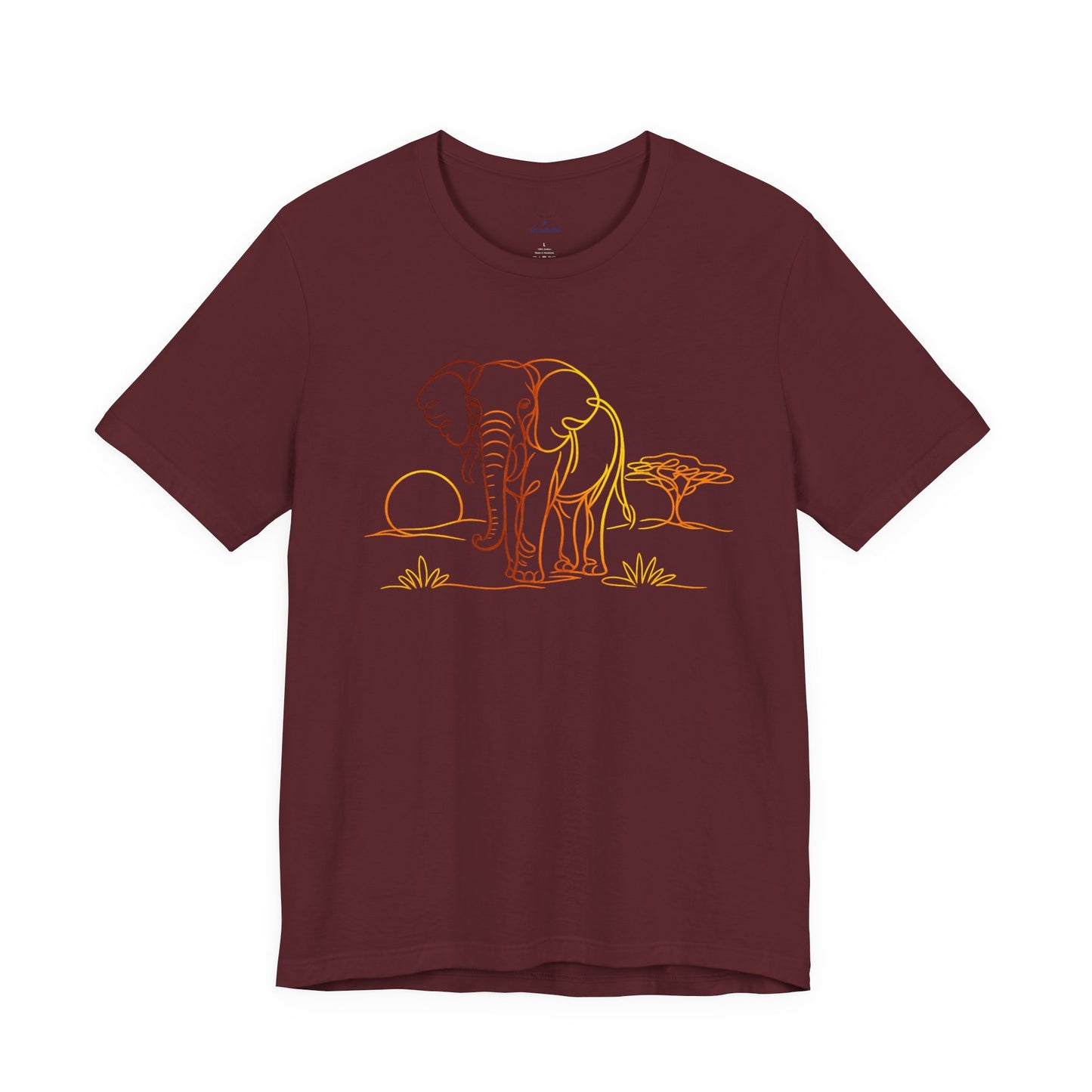 Elephant Sunset Tee — Minimal Line Art Safari T-Shirt