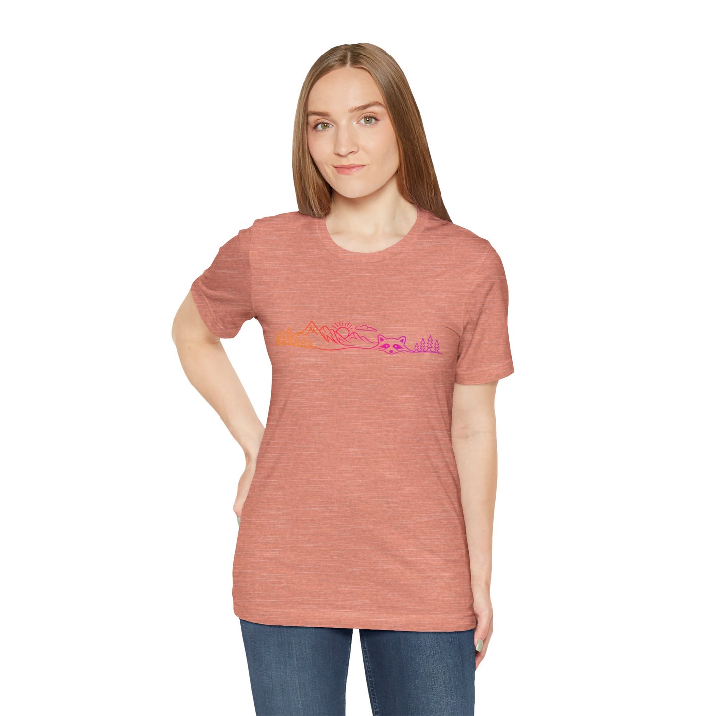 Raccoon Tee — Minimal Line Raccoon Scenic Graphic T-Shirt