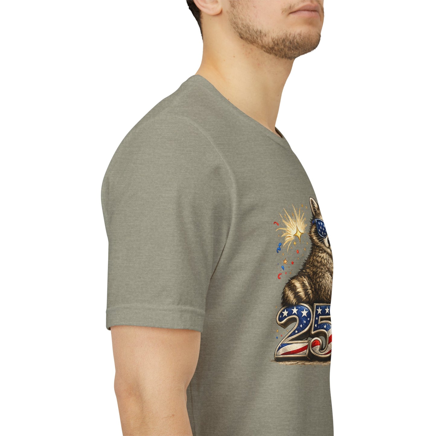 Patriot Raccoon 250th Anniversary T-Shirt — 4th of July Fireworks Flag Tee
