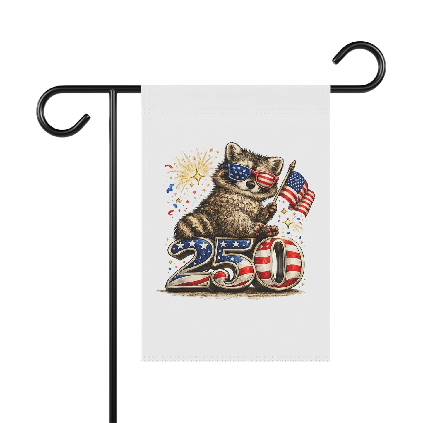 Patriotic Raccoon 250 Garden Flag — 4th of July House Banner