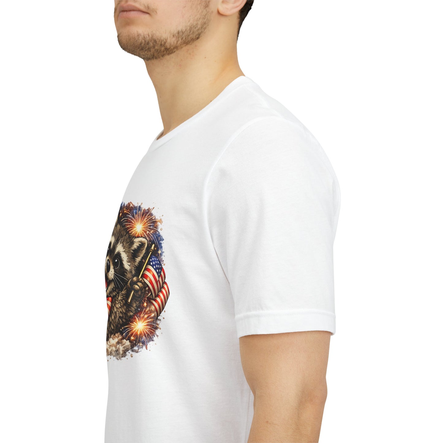Patriot Raccoon 250th Anniversary T-Shirt — 4th of July Fireworks Flag Tee