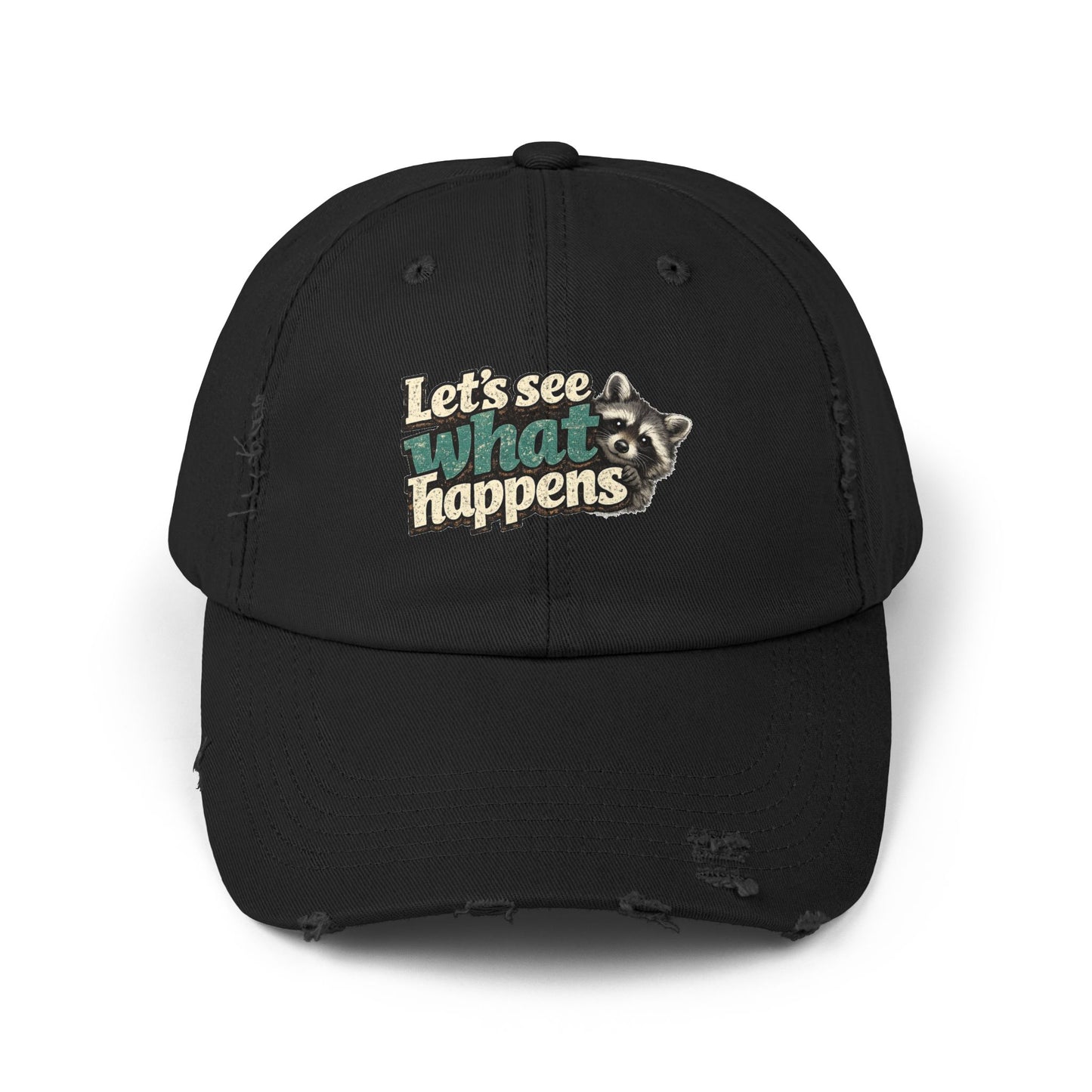 Peek & See Distressed Cap — Raccoon Mom/Dad Funny Dad Hat