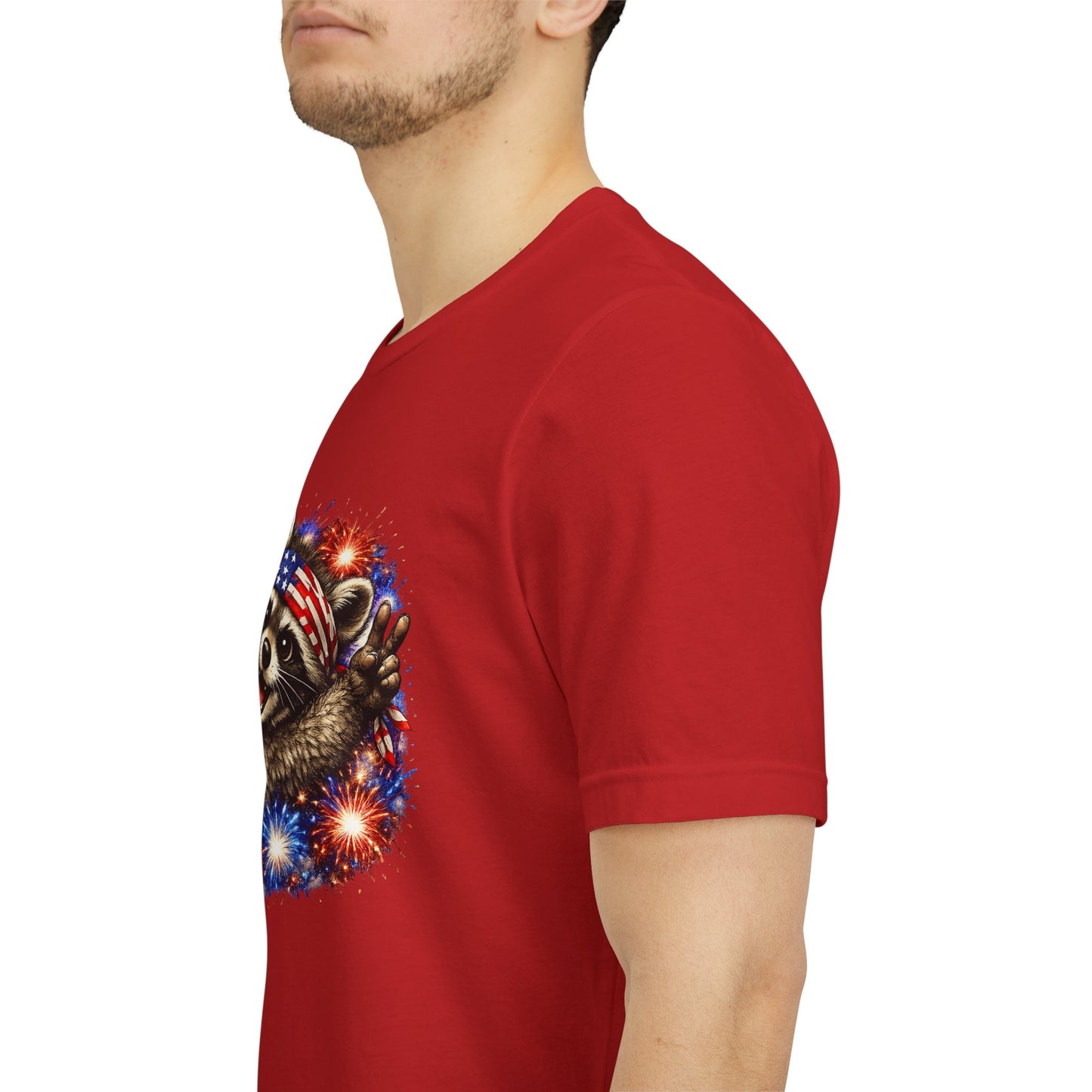 Patriot Raccoon 250th Anniversary T-Shirt — 4th of July Fireworks Flag Tee