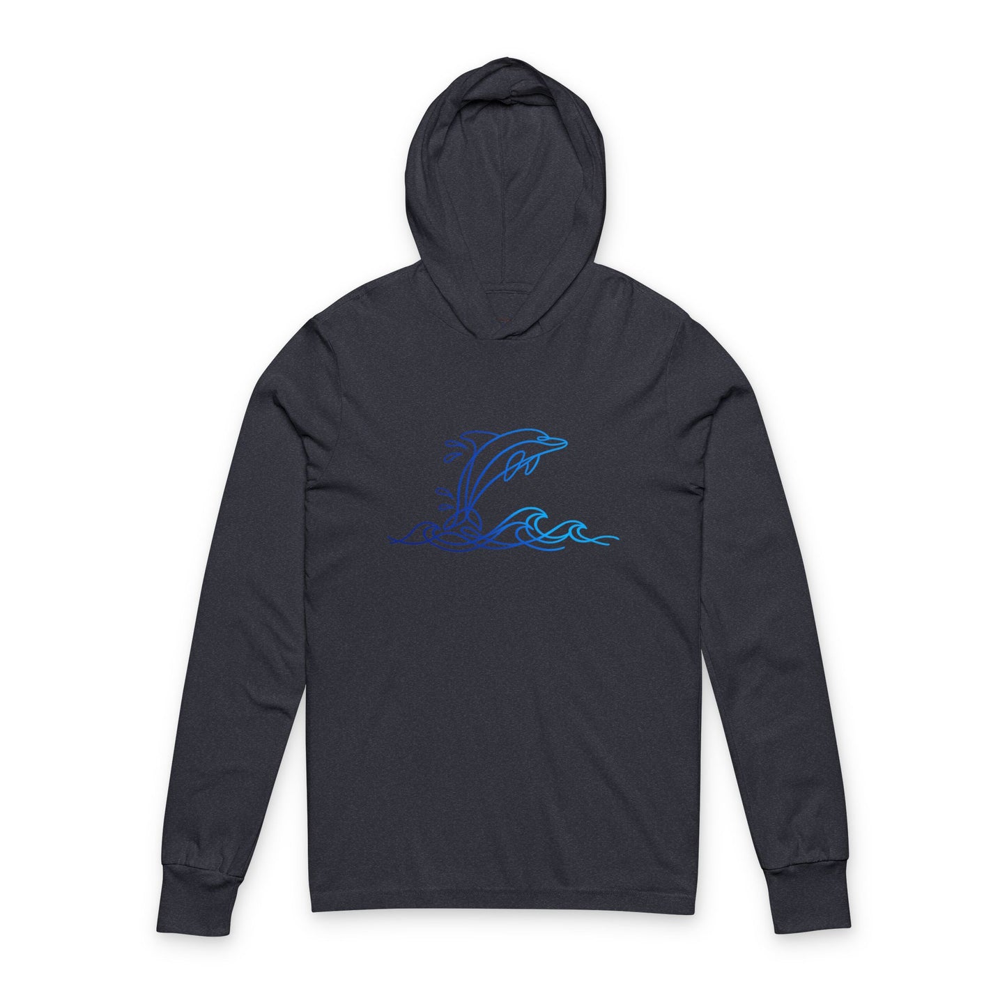 Continuous Line Art Dolphin Hooded Long Sleeve Tee