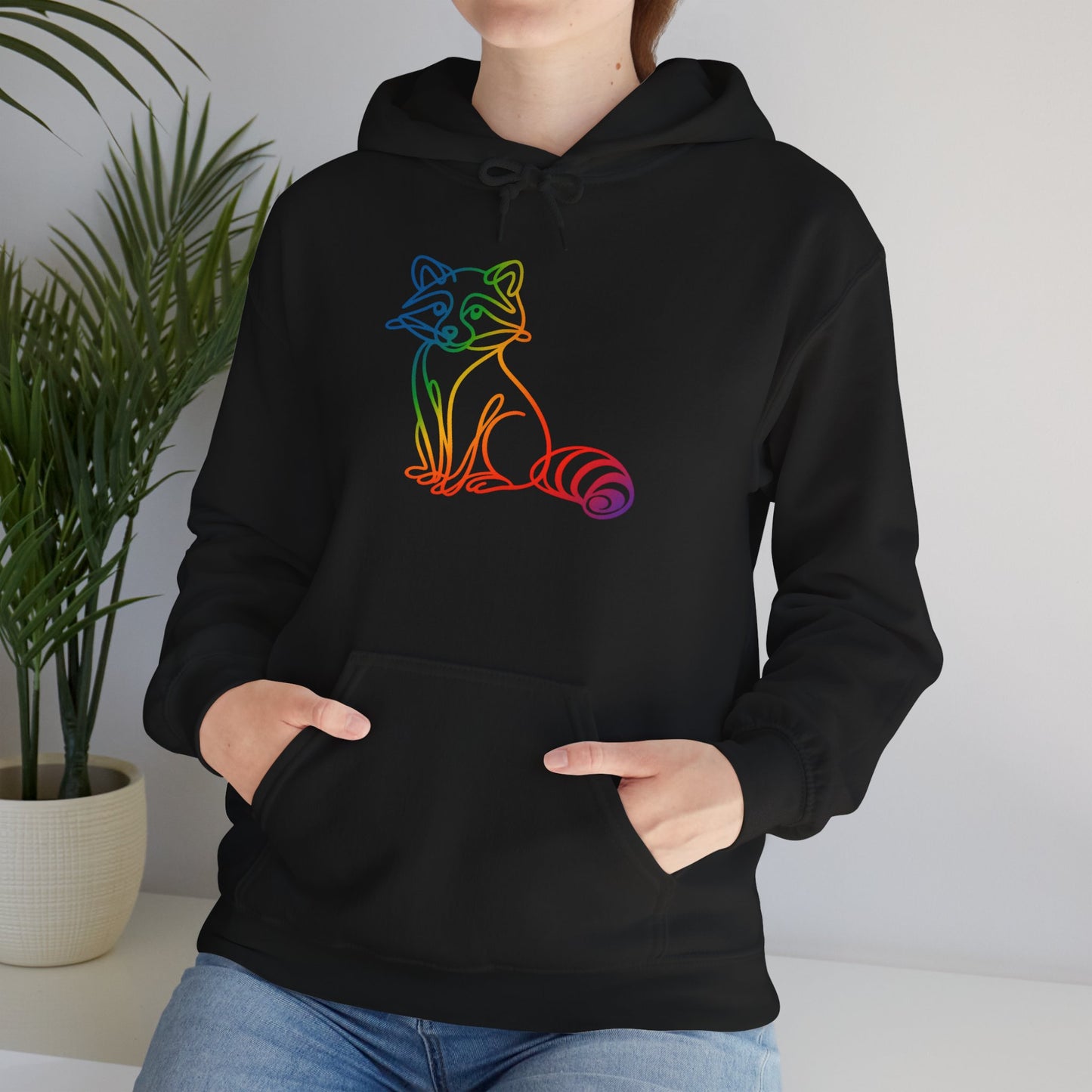 Rainbow Line Art Raccoon Hoodie
