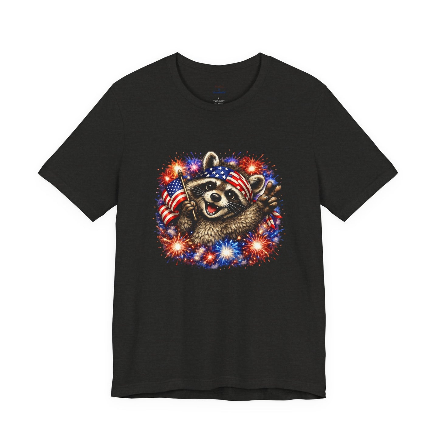 Patriot Raccoon 250th Anniversary T-Shirt — 4th of July Fireworks Flag Tee