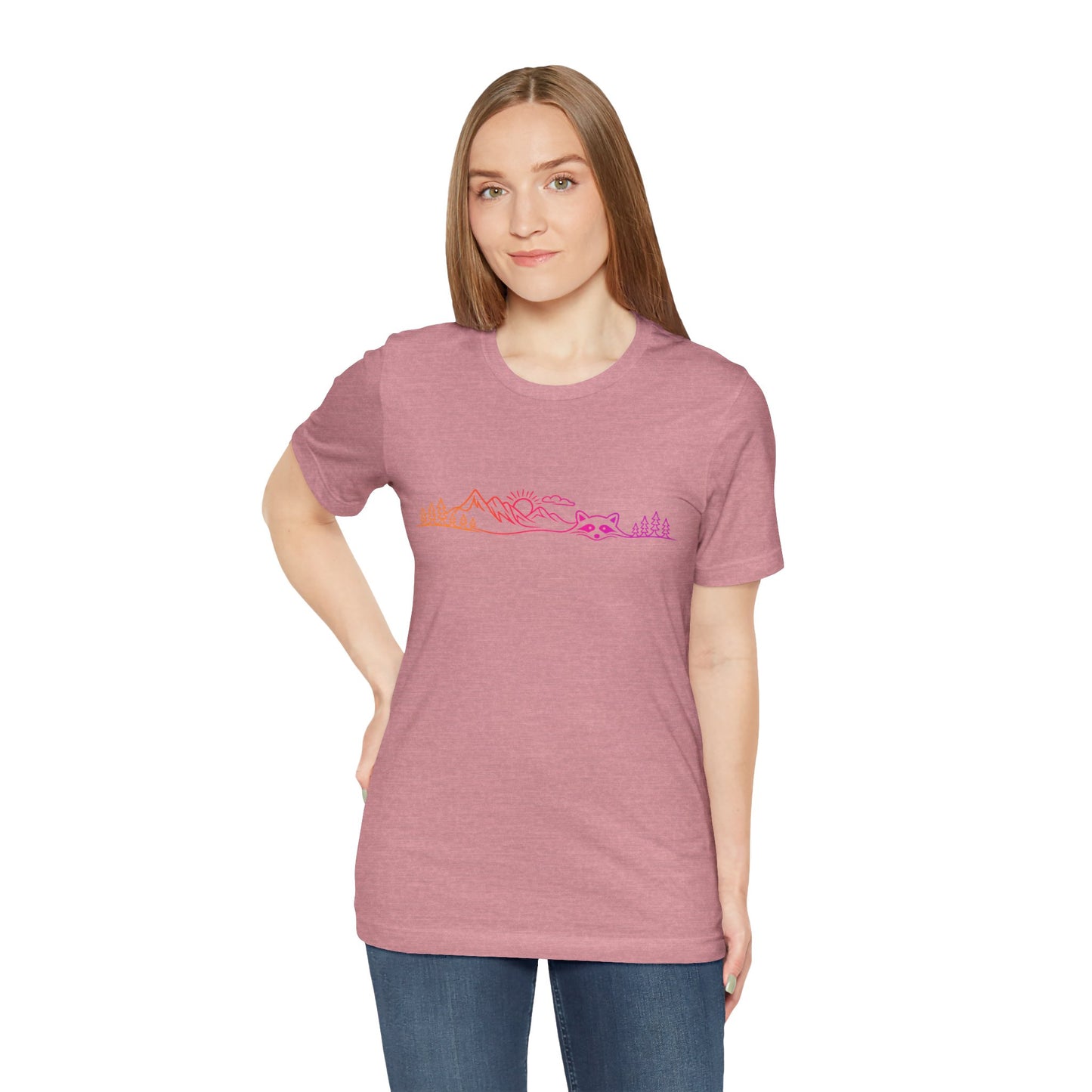 Raccoon Tee — Minimal Line Raccoon Scenic Graphic T-Shirt