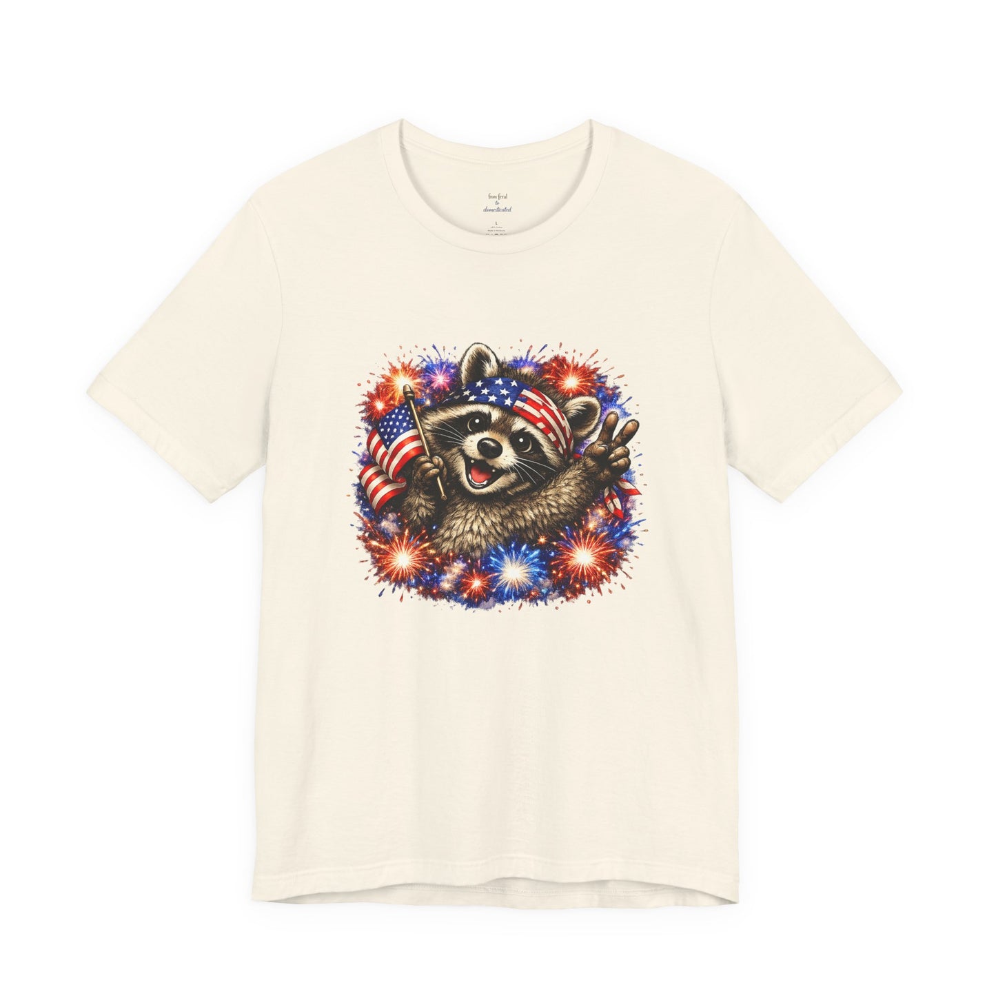 Patriot Raccoon 250th Anniversary T-Shirt — 4th of July Fireworks Flag Tee