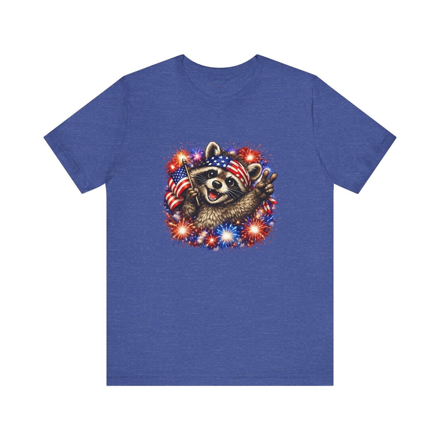 Patriot Raccoon 250th Anniversary T-Shirt — 4th of July Fireworks Flag Tee
