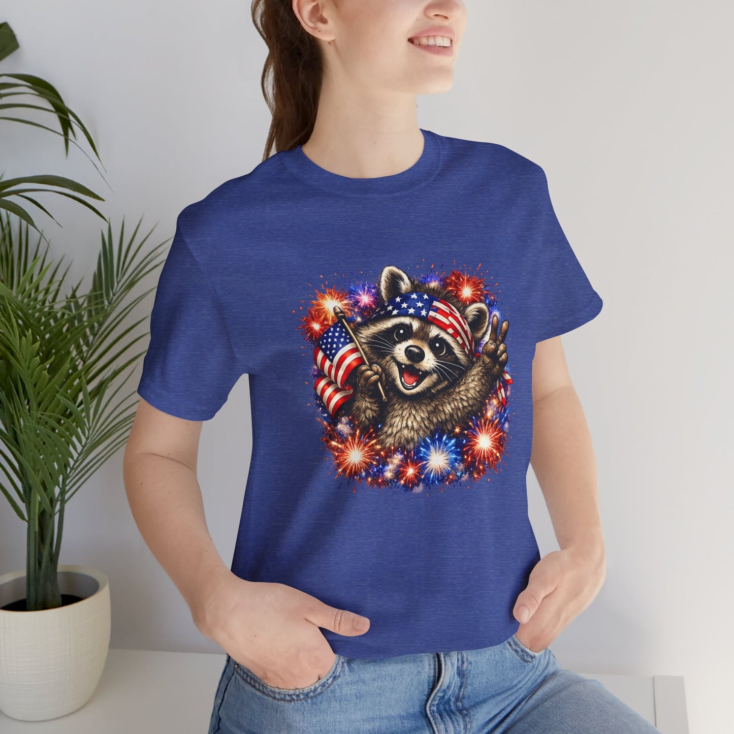 Patriot Raccoon 250th Anniversary T-Shirt — 4th of July Fireworks Flag Tee