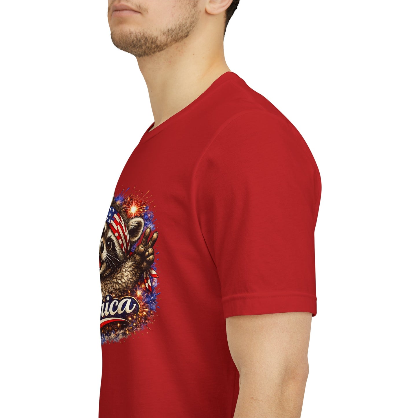 Patriot Raccoon 250th Anniversary T-Shirt — 4th of July Fireworks Flag Tee