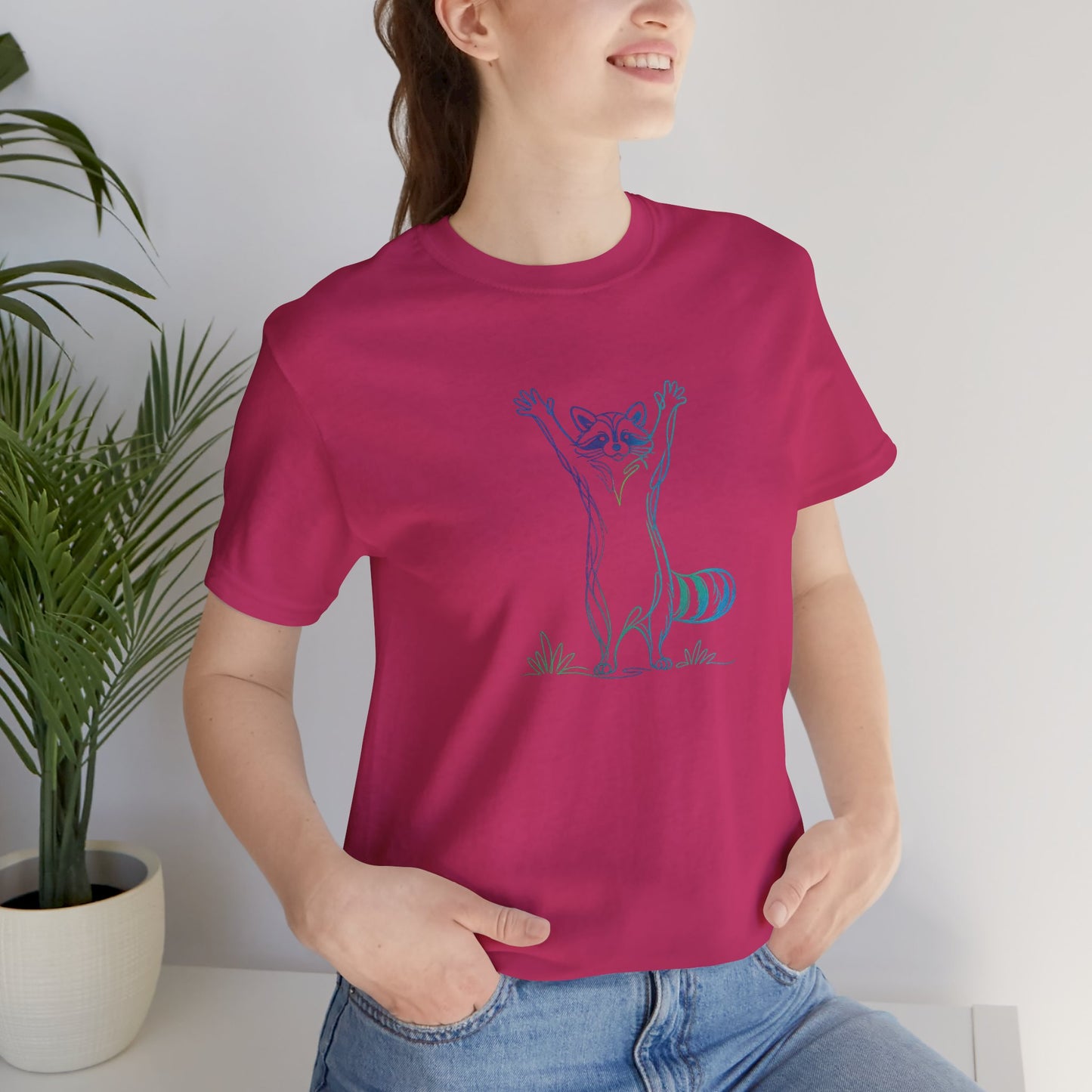 Raccoon Tee — Minimal Line Raccoon Scenic Graphic T-Shirt