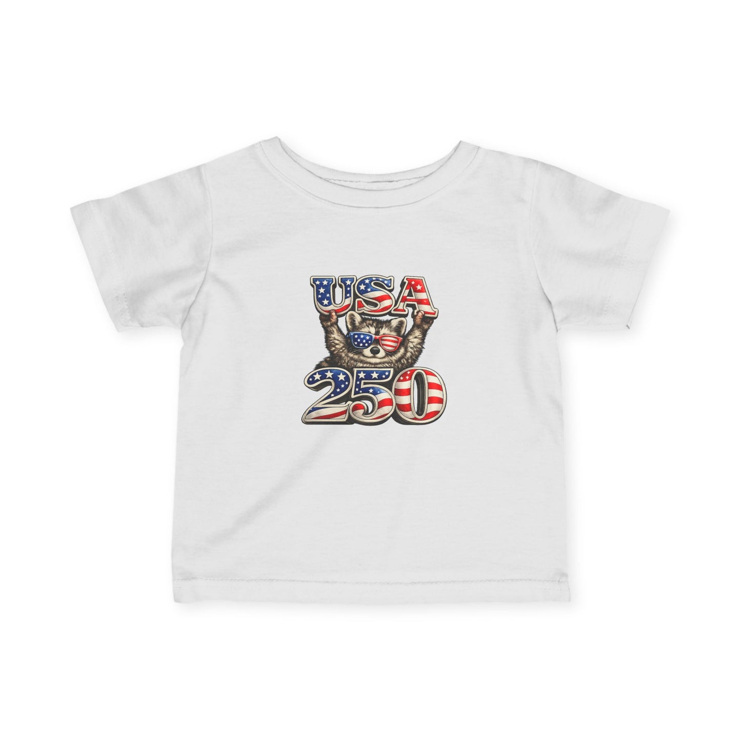 Infant Tee — Adorable Raccoon "USA 250" — 4th of July Baby Shirt