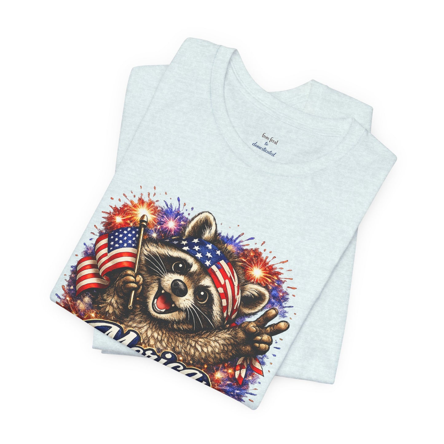 Patriot Raccoon 250th Anniversary T-Shirt — 4th of July Fireworks Flag Tee