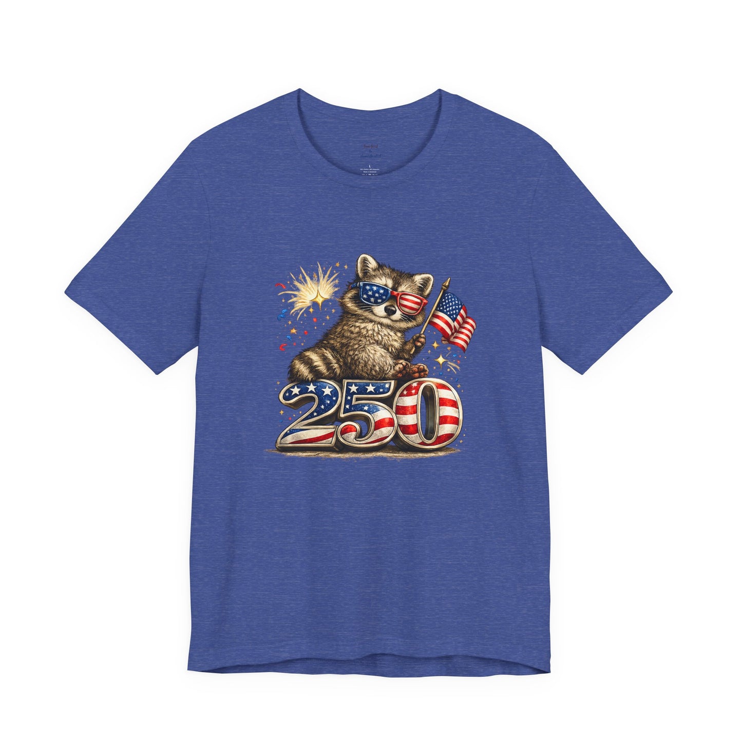 Patriot Raccoon 250th Anniversary T-Shirt — 4th of July Fireworks Flag Tee