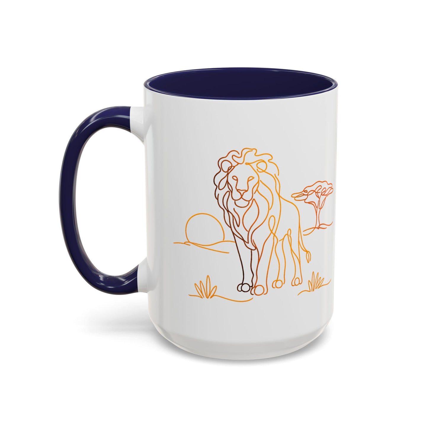 Safari Sunrise Coffee Mug — Minimal Line Lion Design (11/15oz)