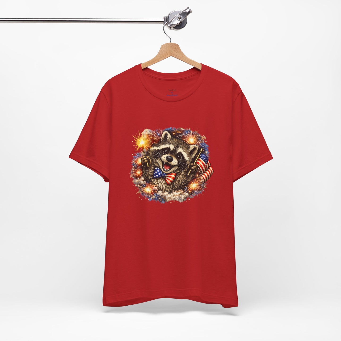 Patriot Raccoon 250th Anniversary T-Shirt — 4th of July Fireworks Flag Tee
