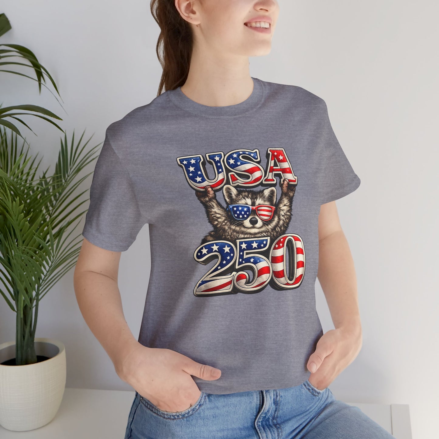Patriot Raccoon 250th Anniversary T-Shirt — 4th of July Fireworks Flag Tee